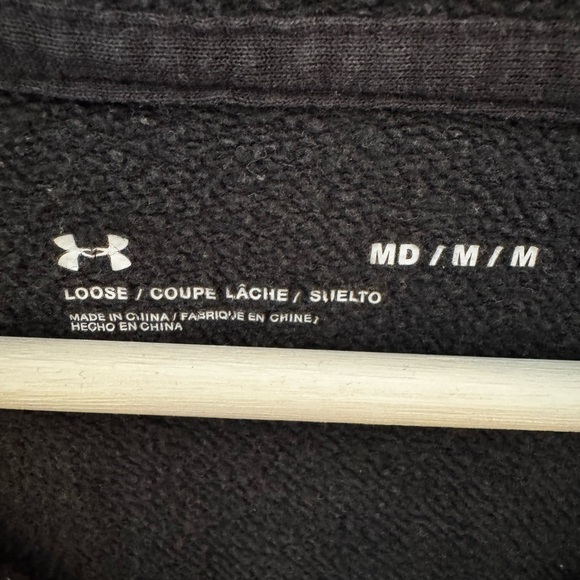 Under Armour Loose Fit Black Fleece Zip-Up Hoodie Cotton - Medium - Oversized - Picture 3 of 6